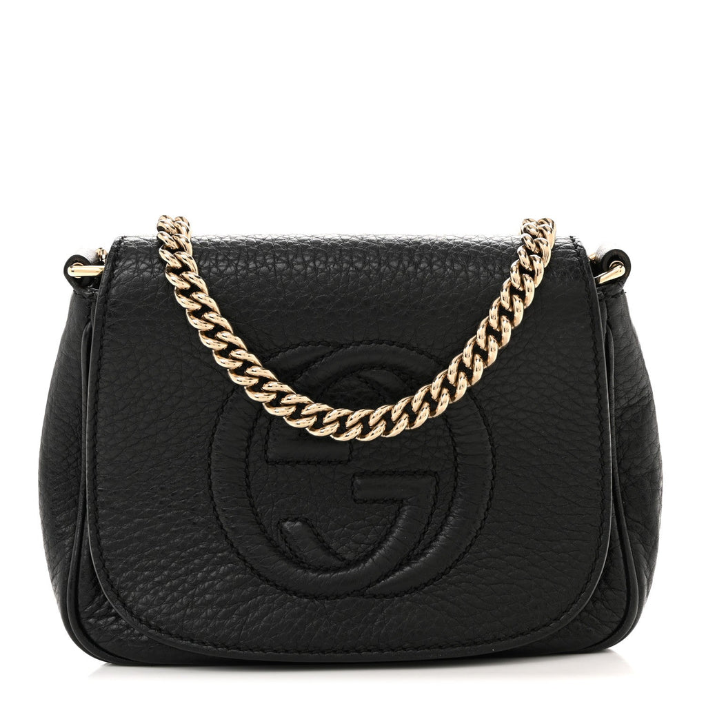 Pebbled Calfskin Small Soho Flap Crossbody Black