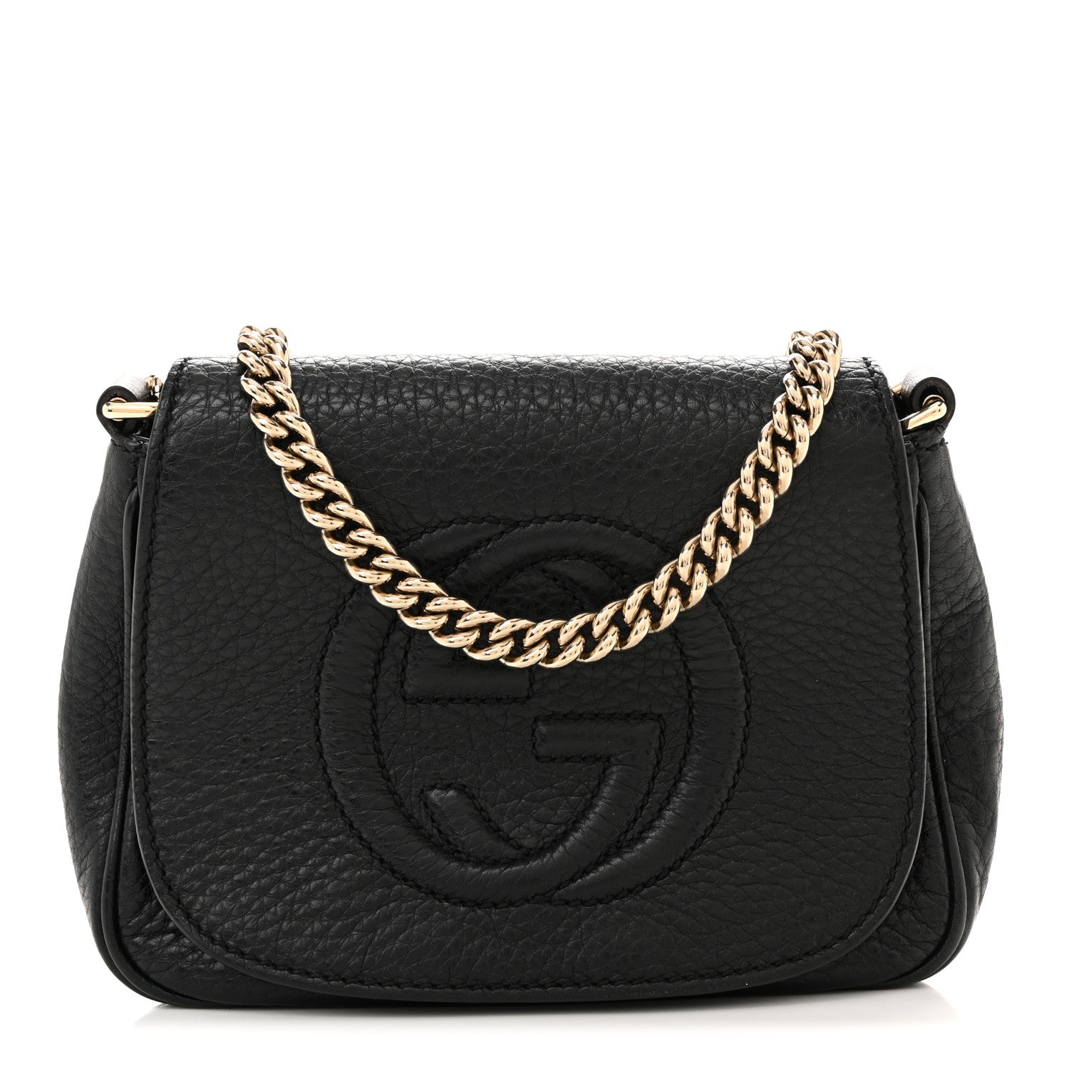 Pebbled Calfskin Small Soho Flap Crossbody Black