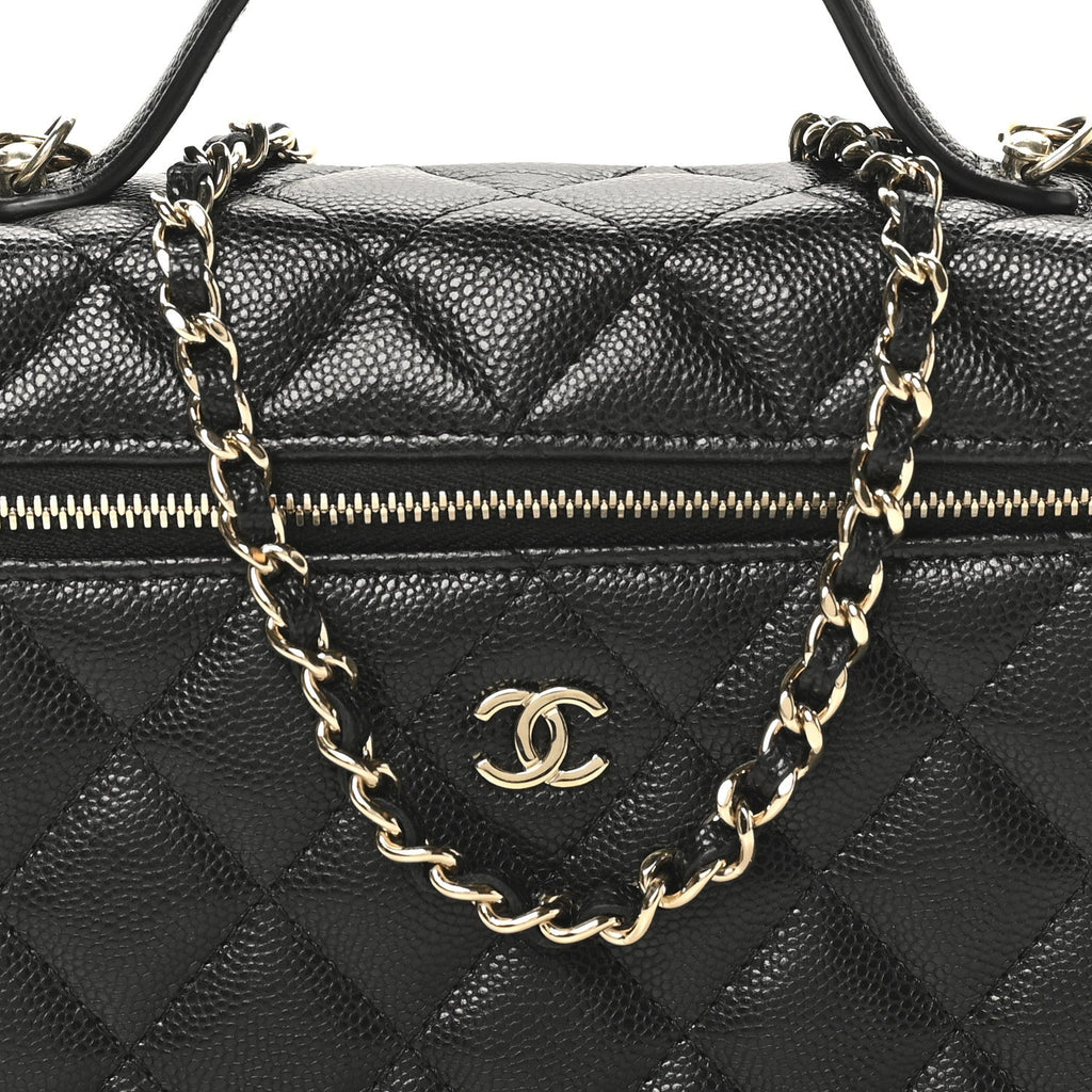 Caviar Quilted Top Handle Slim Vanity With Chain Black