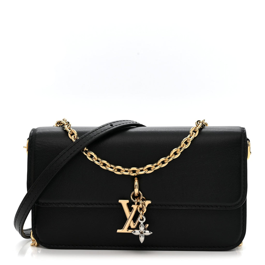 Calfskin LV Bloom Wallet On Chain Black