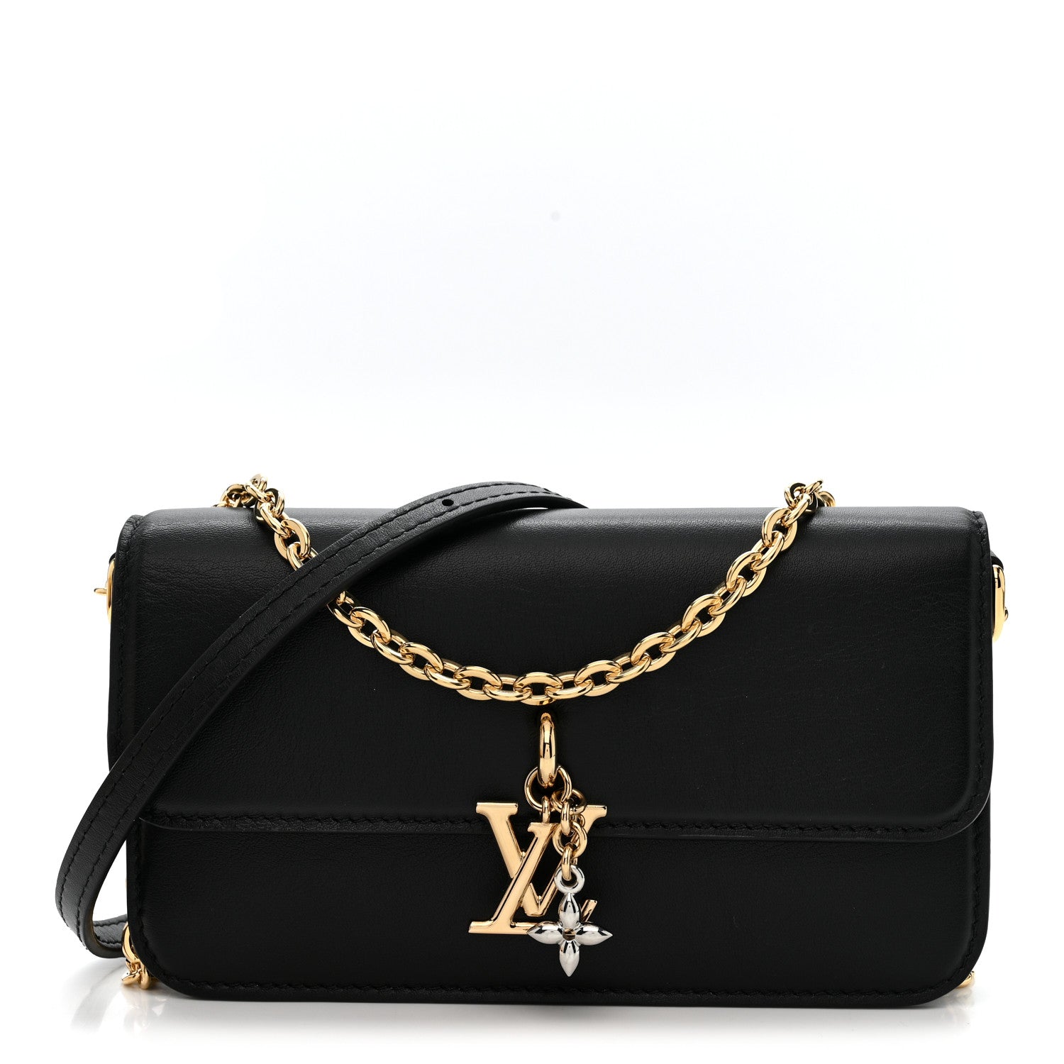 Calfskin LV Bloom Wallet On Chain Black