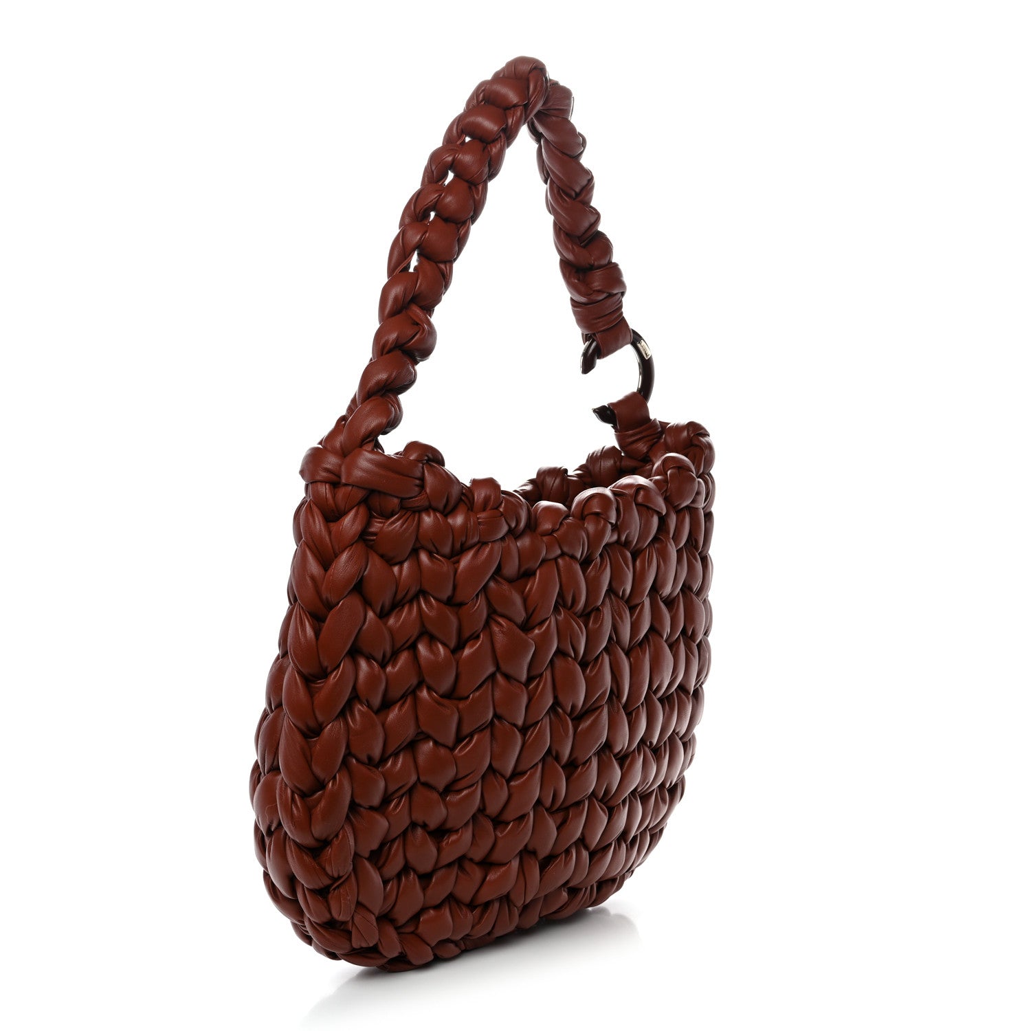 Lambskin Woven Wooden C Shoulder Bag Sepia Brown