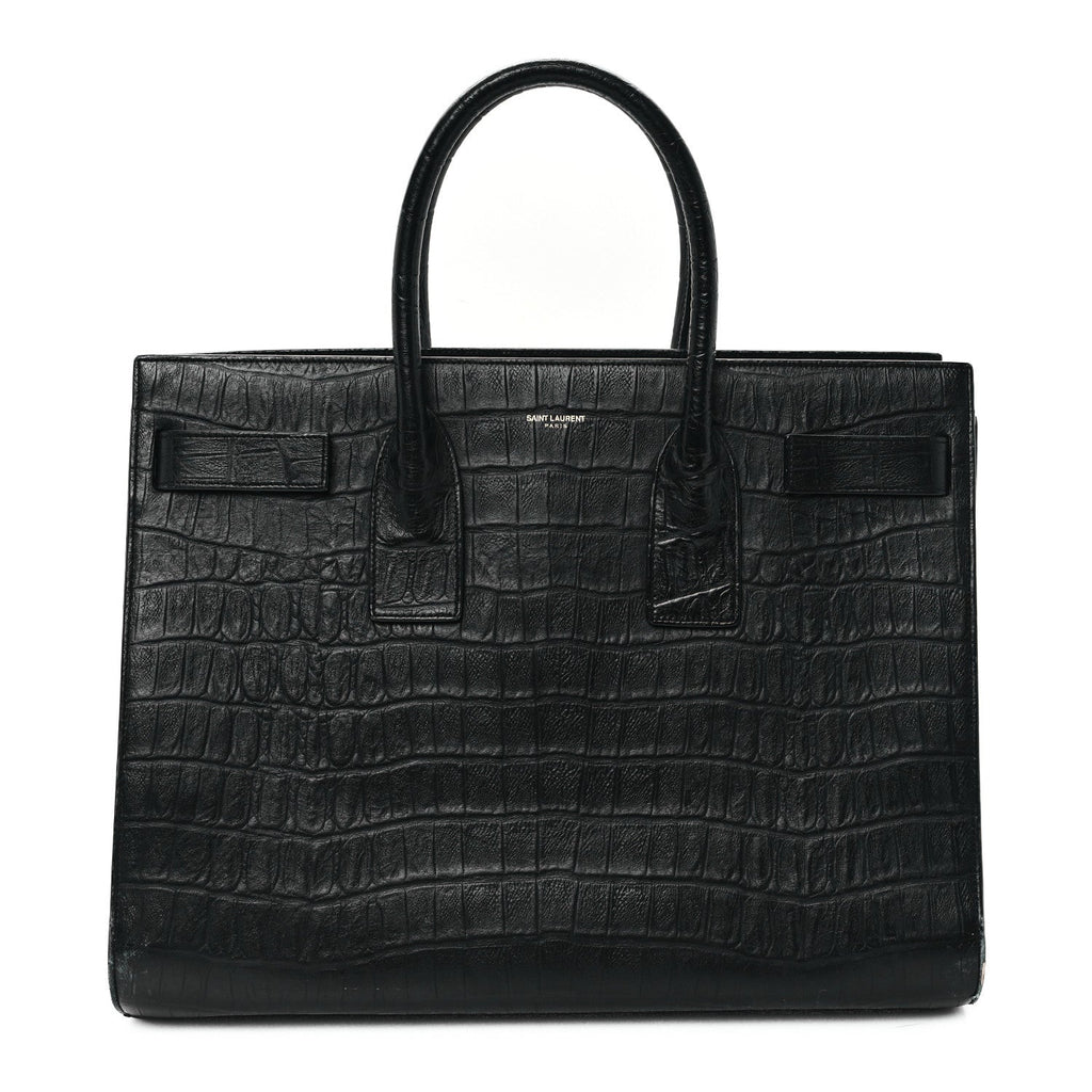 Calfskin Crocodile Embossed Large Sac De Jour Carryall Black