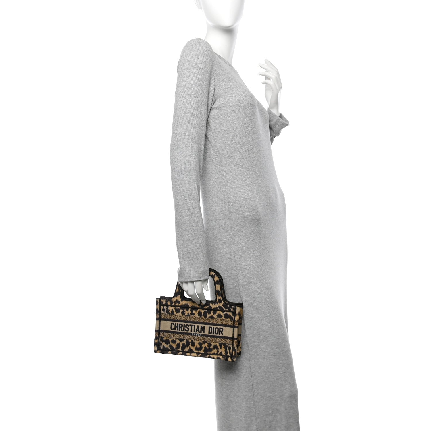 Canvas Mizza Embroidered Mini Leopard Book Tote Beige