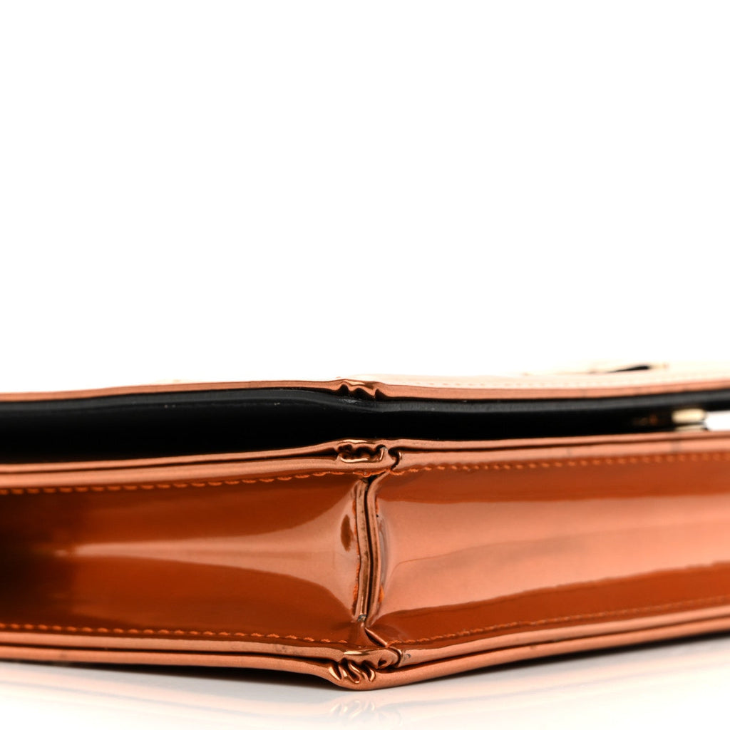 Metallic Patent Micro-Cannage Diorama Wallet on Chain Pouch Orange