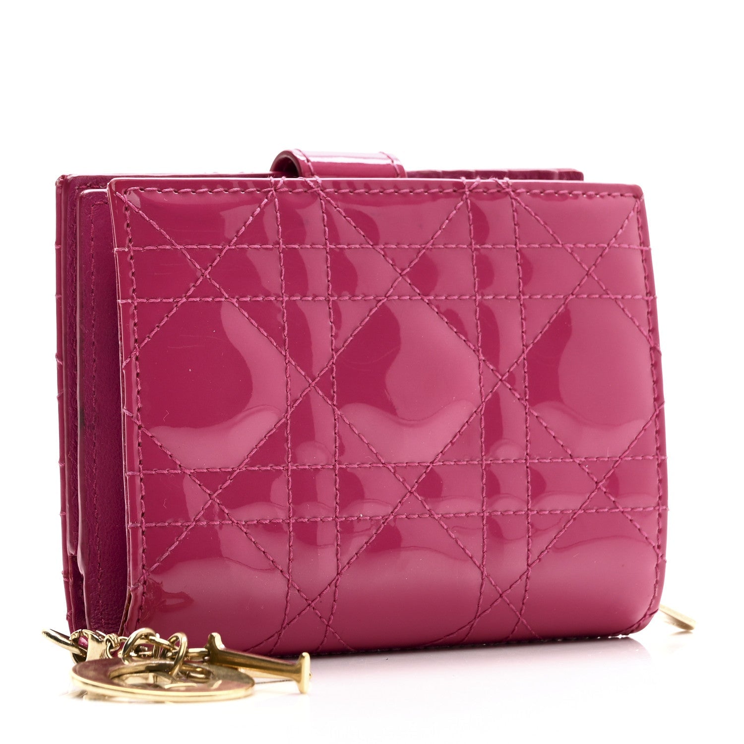 Patent Cannage Lady Dior Eden Wallet Fuchsia