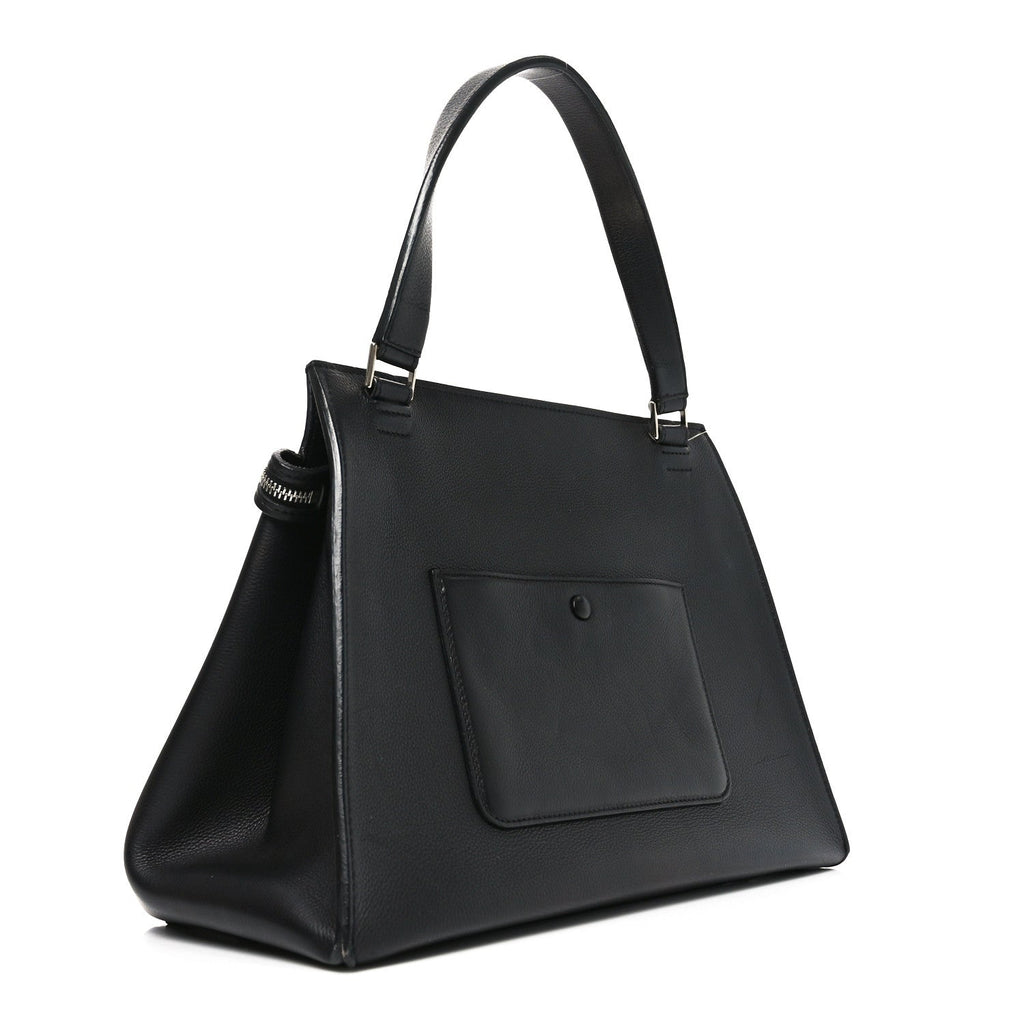 Grained Calfskin Edge Shoulder Bag Black