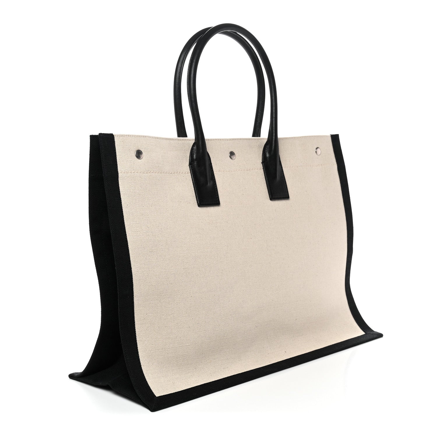 Linen Calfskin Rive Gauche Tote White Black