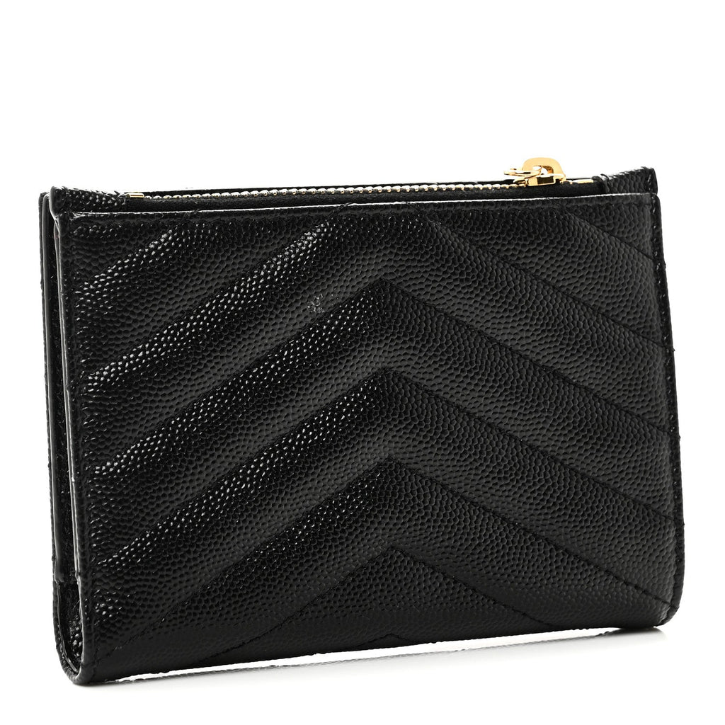 Grain De Poudre Matelasse Chevron Monogram Zipped Two-Part Wallet Black