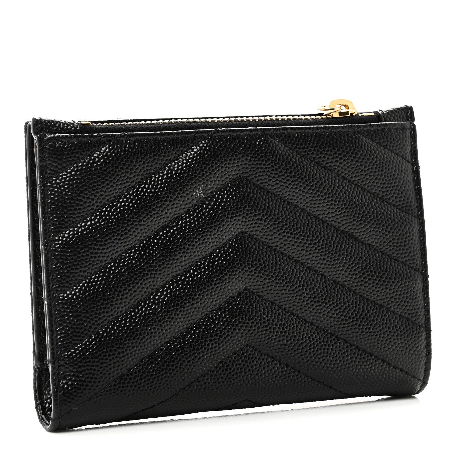 Grain De Poudre Matelasse Chevron Monogram Zipped Two-Part Wallet Black
