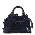 Shiny Supple Calfskin Crocodile Embossed Neo Classic Gold Hardware Mini City Navy