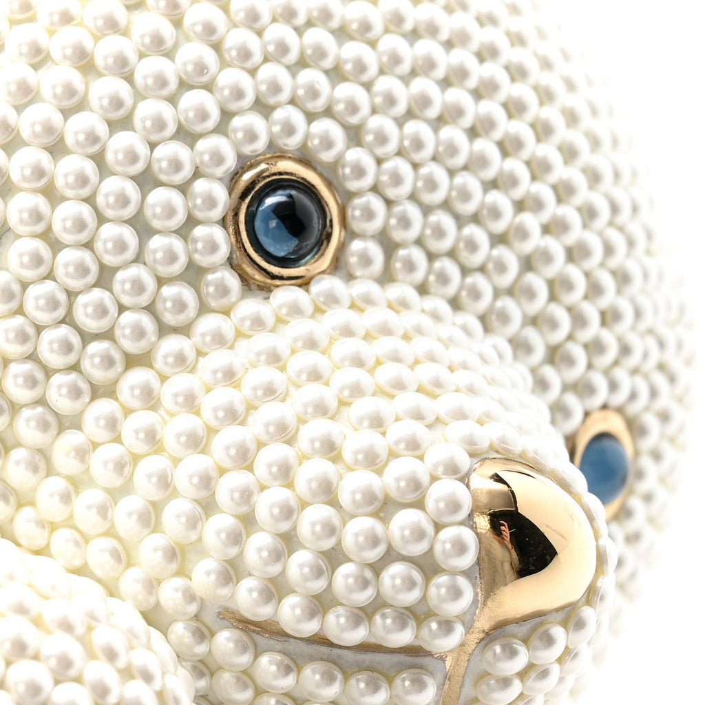 Pearl Crystal Sweetheart Bear Minaudiere Clutch White