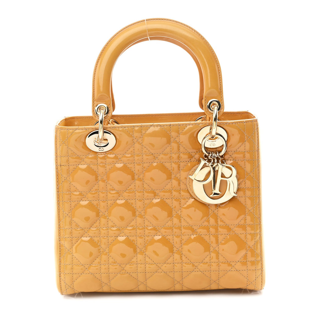 Patent Cannage Medium Lady Dior Dark Beige