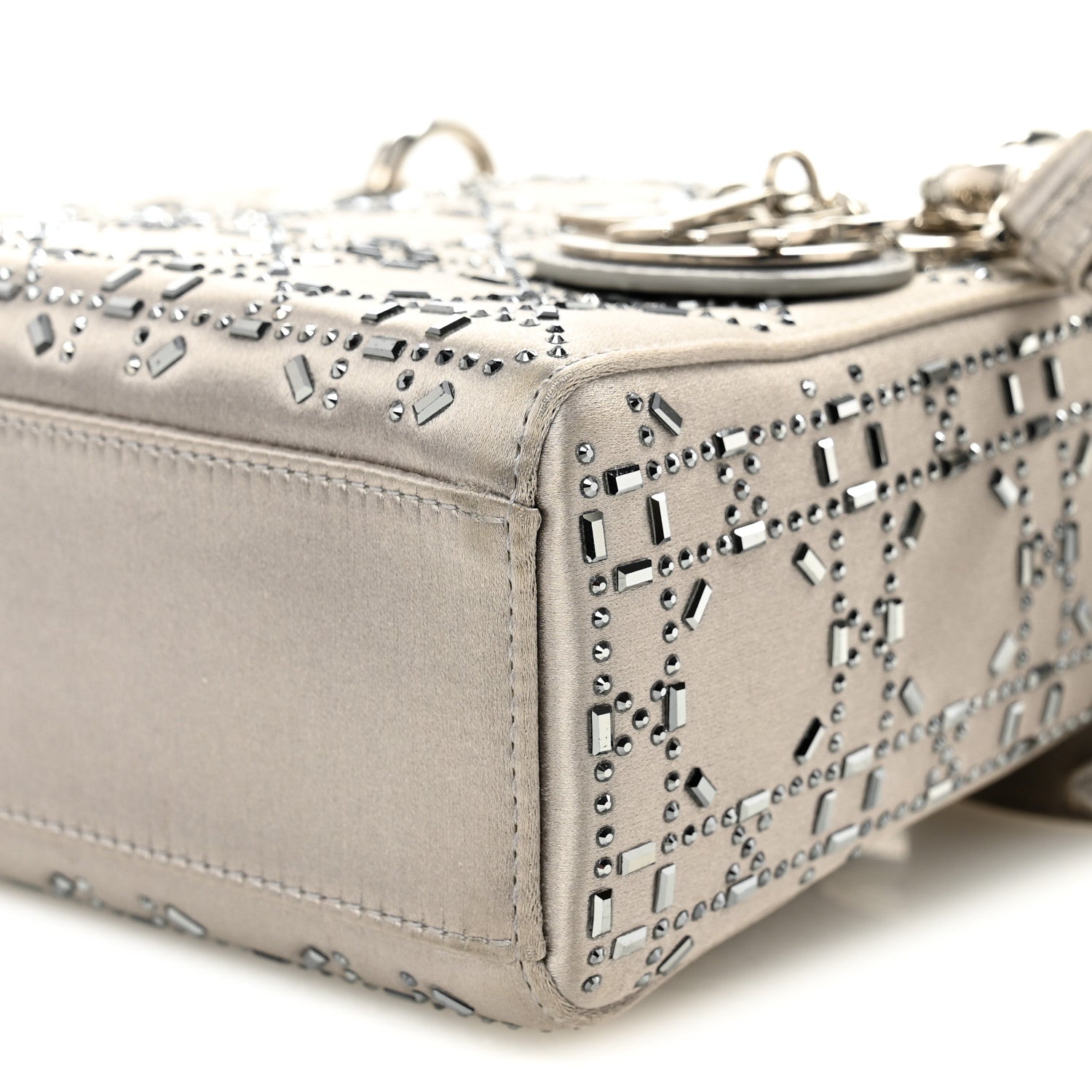 Satin Crystal Cannage Mini Lady Dior Gray