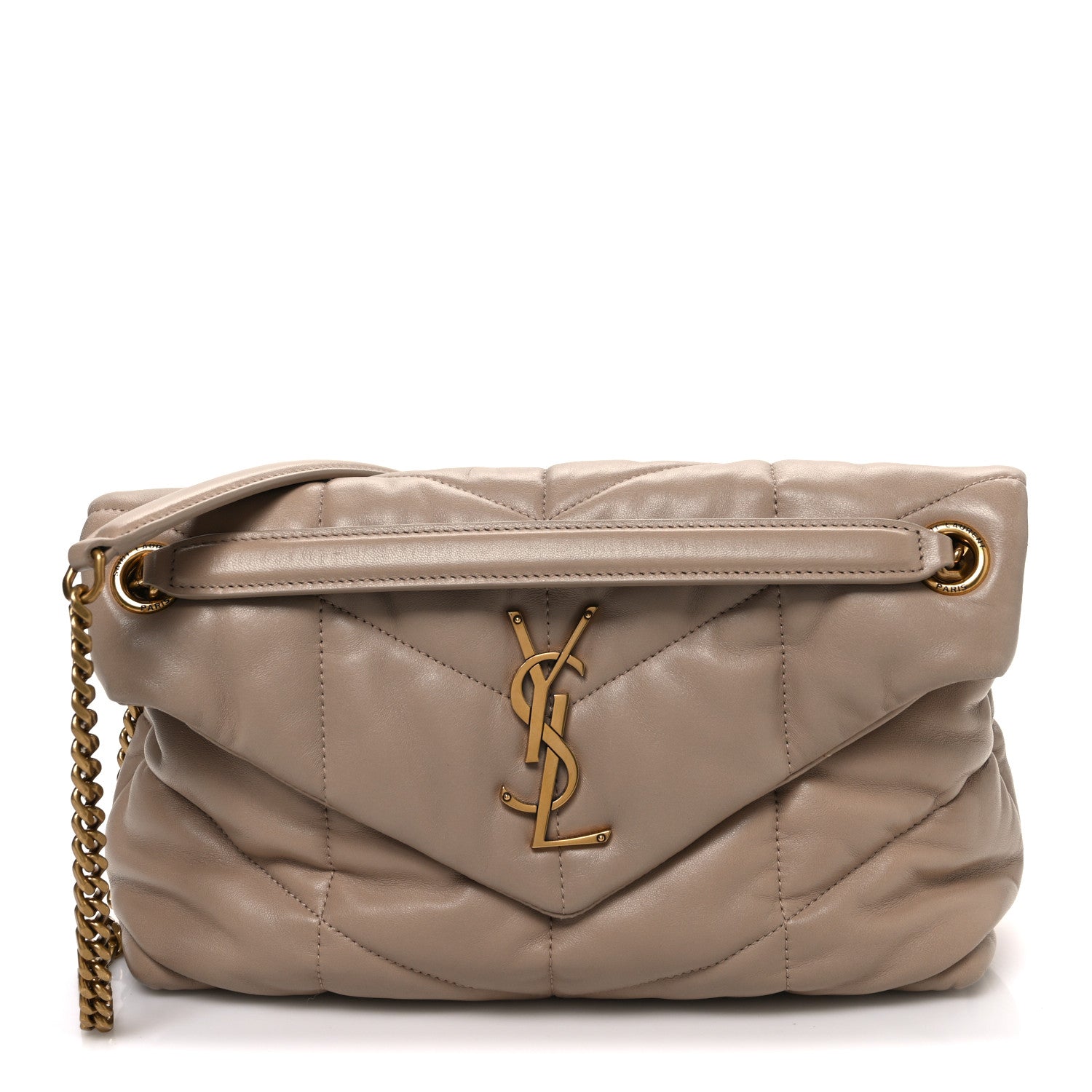 Lambskin Quilted Small Loulou Puffer Monogram Chain Satchel Dark Beige