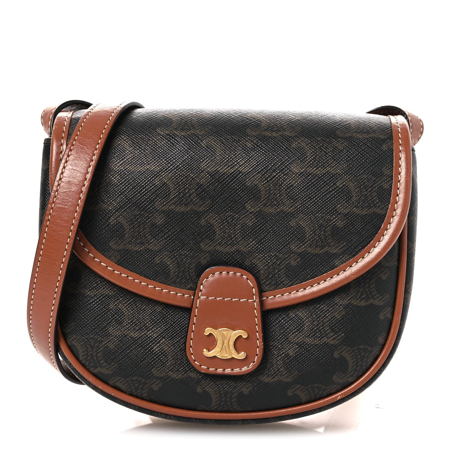 Canvas Calfskin Triomphe Mini Besace Tan