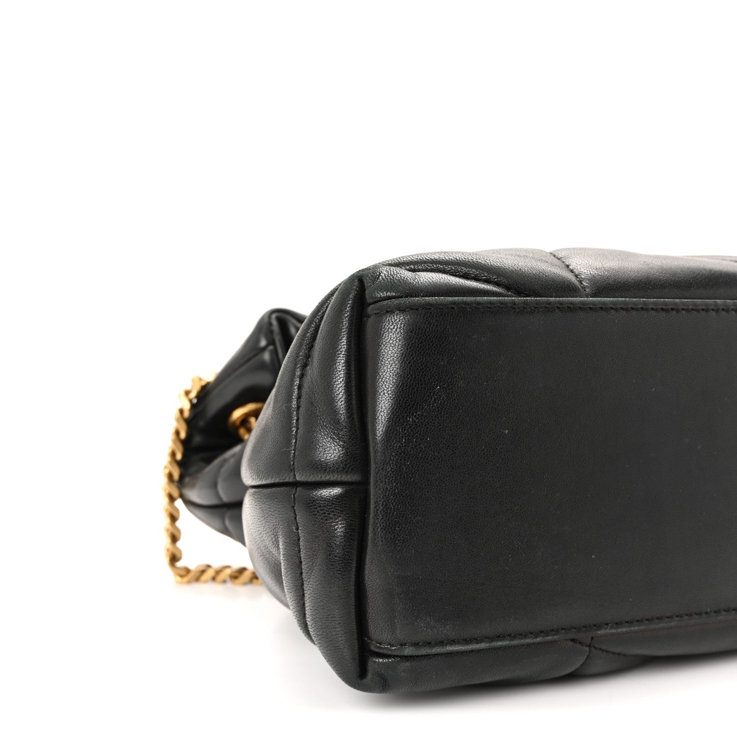 Lambskin Quilted Small Loulou Puffer Monogram Chain Satchel Black