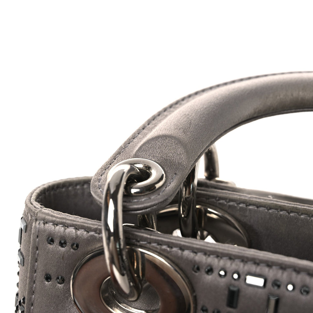 Satin Crystal Cannage Mini Lady Dior Gray