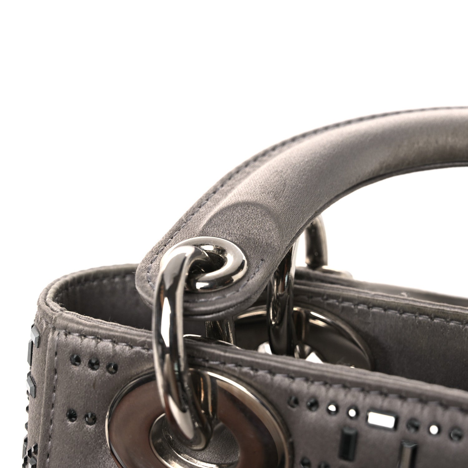 Satin Crystal Cannage Mini Lady Dior Gray