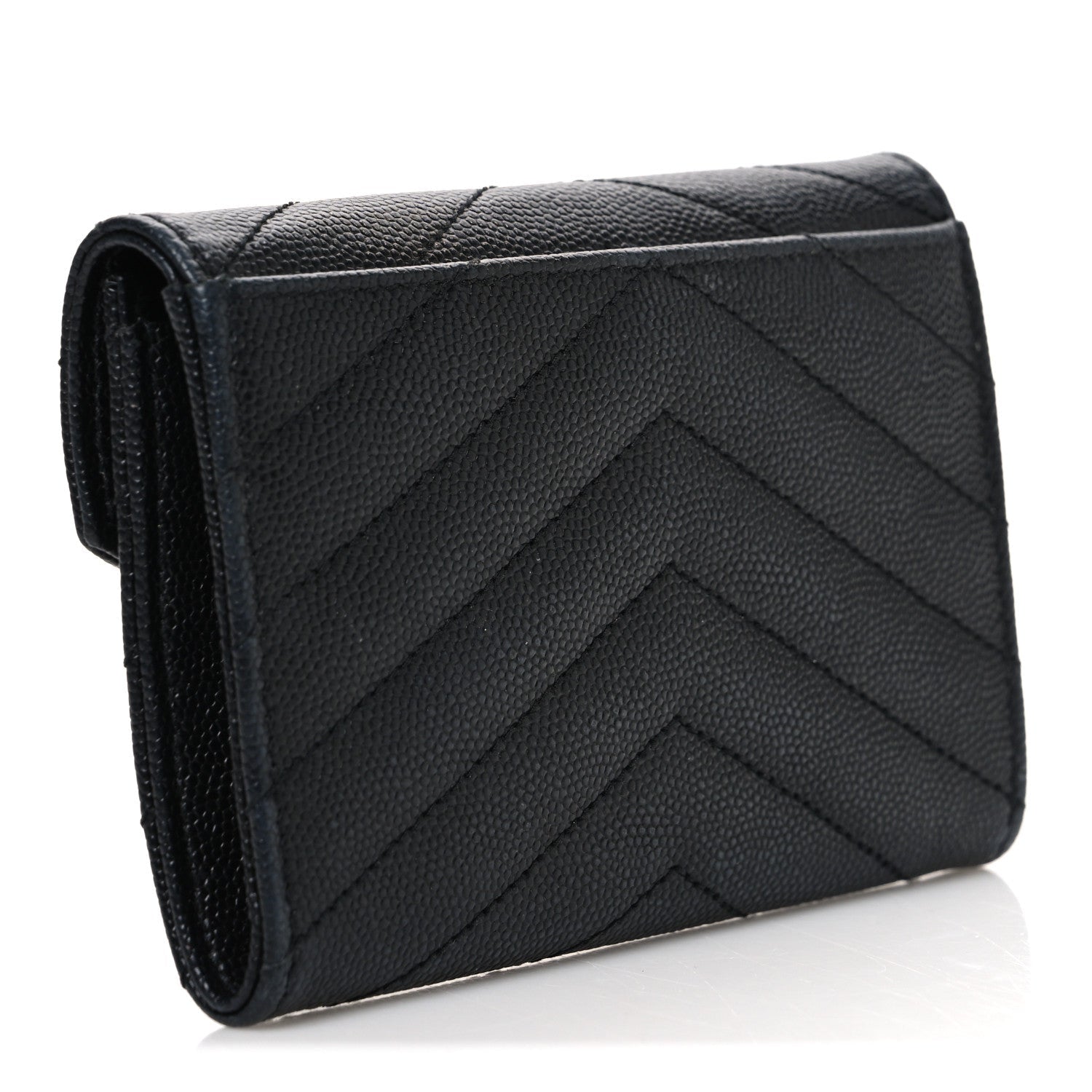 Grain De Poudre Matelasse Chevron Small Monogram Envelope Wallet Black