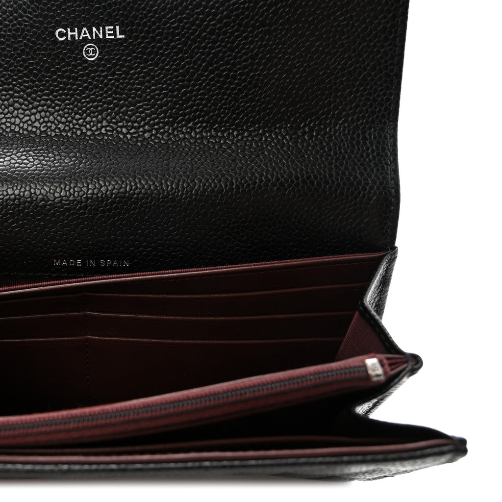 Caviar Quilted Large Gusset Flap Wallet Black