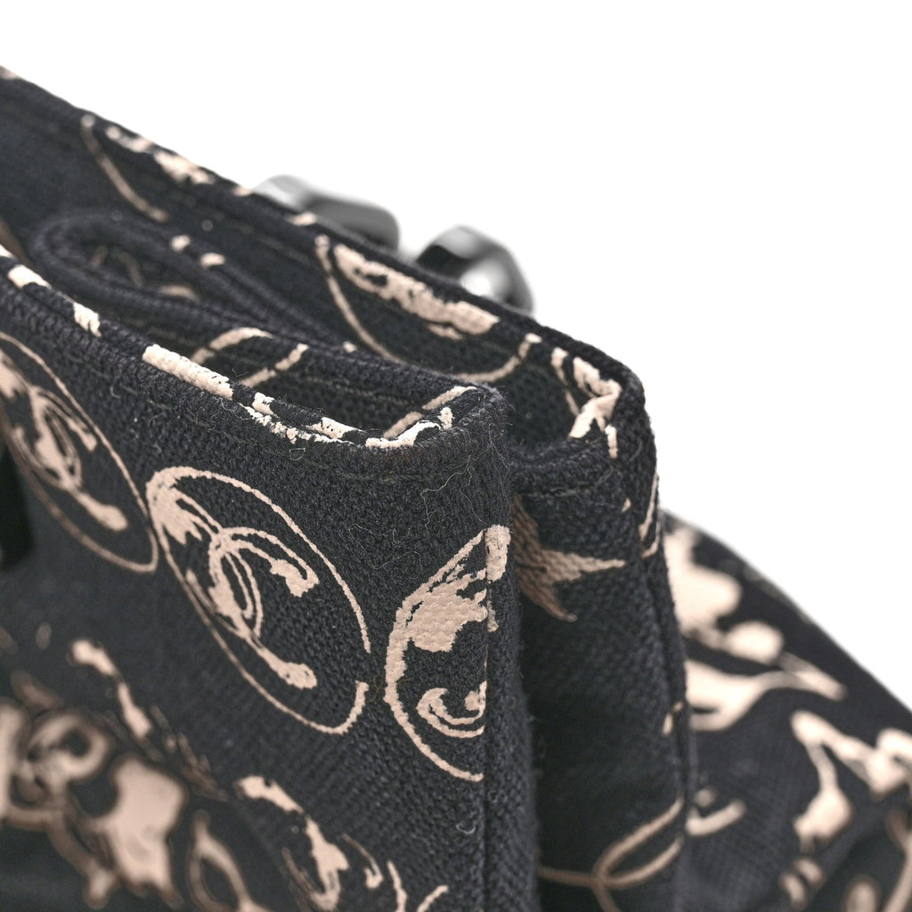 Canvas Camellia Flower Tote Black