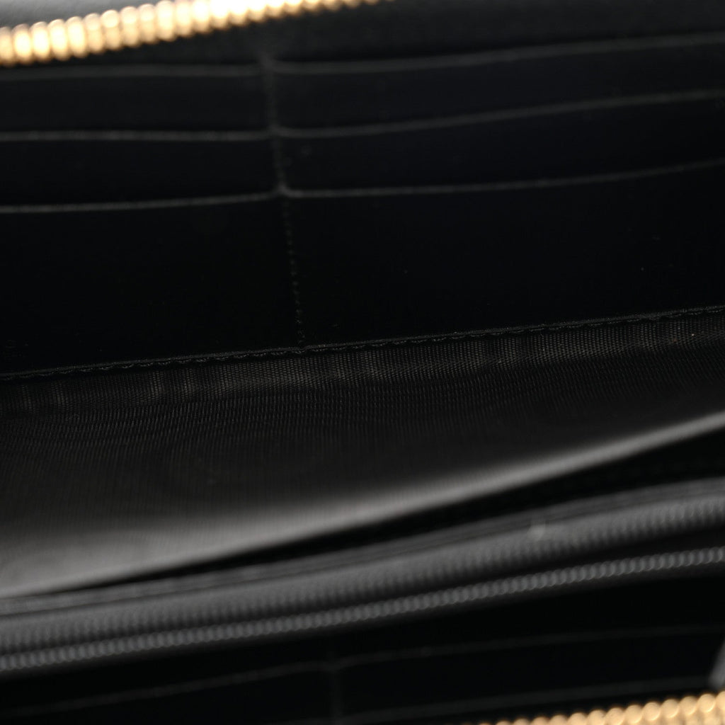 Dollar Calfskin GG Supreme Monogram GG Marmont Zip Around Wallet Black Beige Ebony