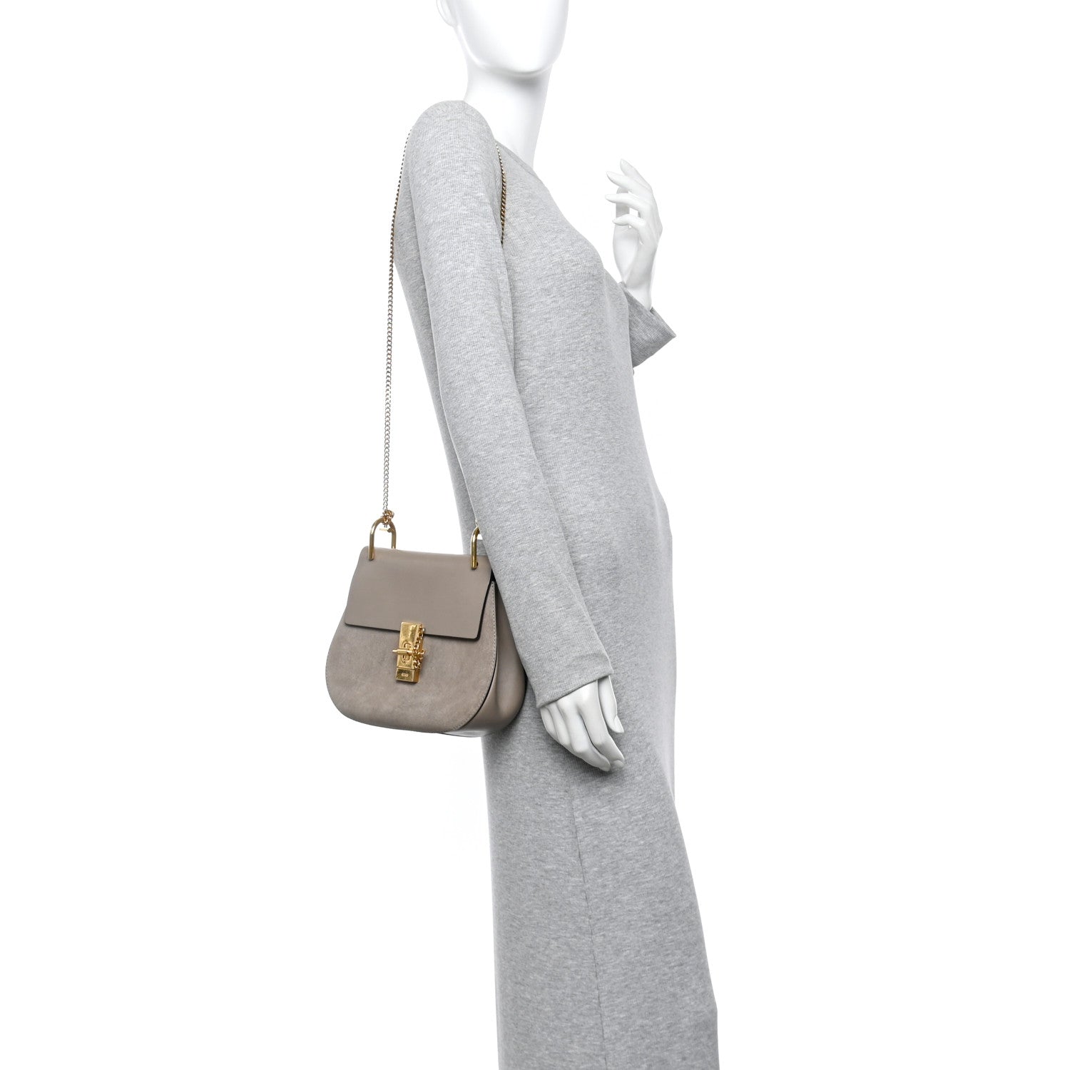 Suede Smooth Calfskin Drew Shoulder Bag Motty Grey
