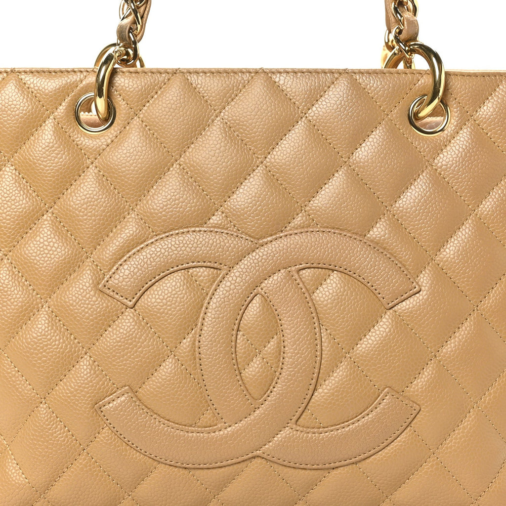 Caviar Quilted Grand Shopping Tote GST Beige