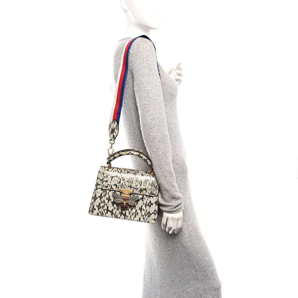 Snakeskin Sylvie Web Small Queen Margaret Top Handle Bag Roccia Natural