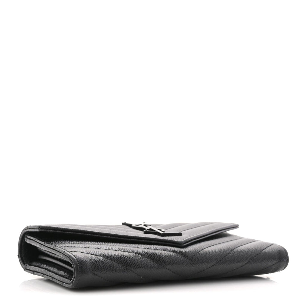 Grain De Poudre Matelasse Chevron Monogram Flap Wallet Black
