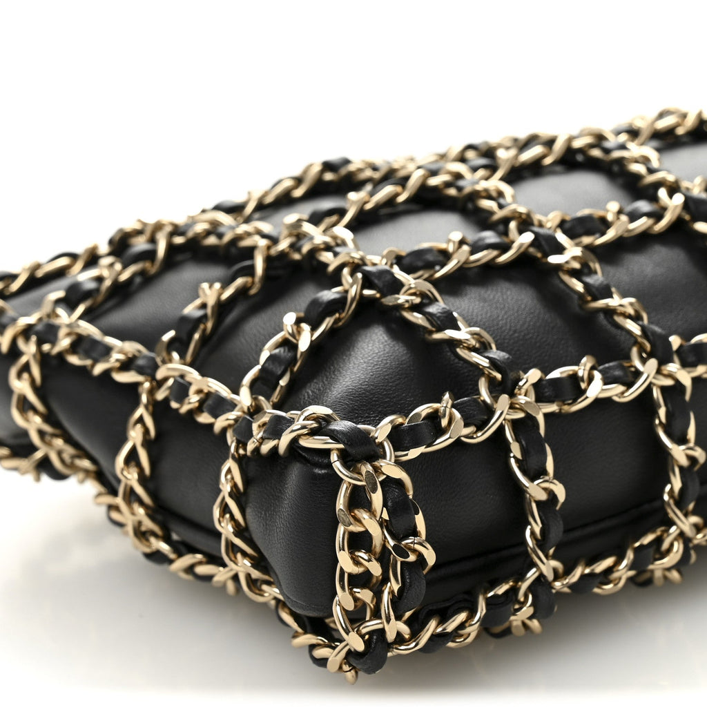 Lambskin Chain Frame Shoulder Bag Black