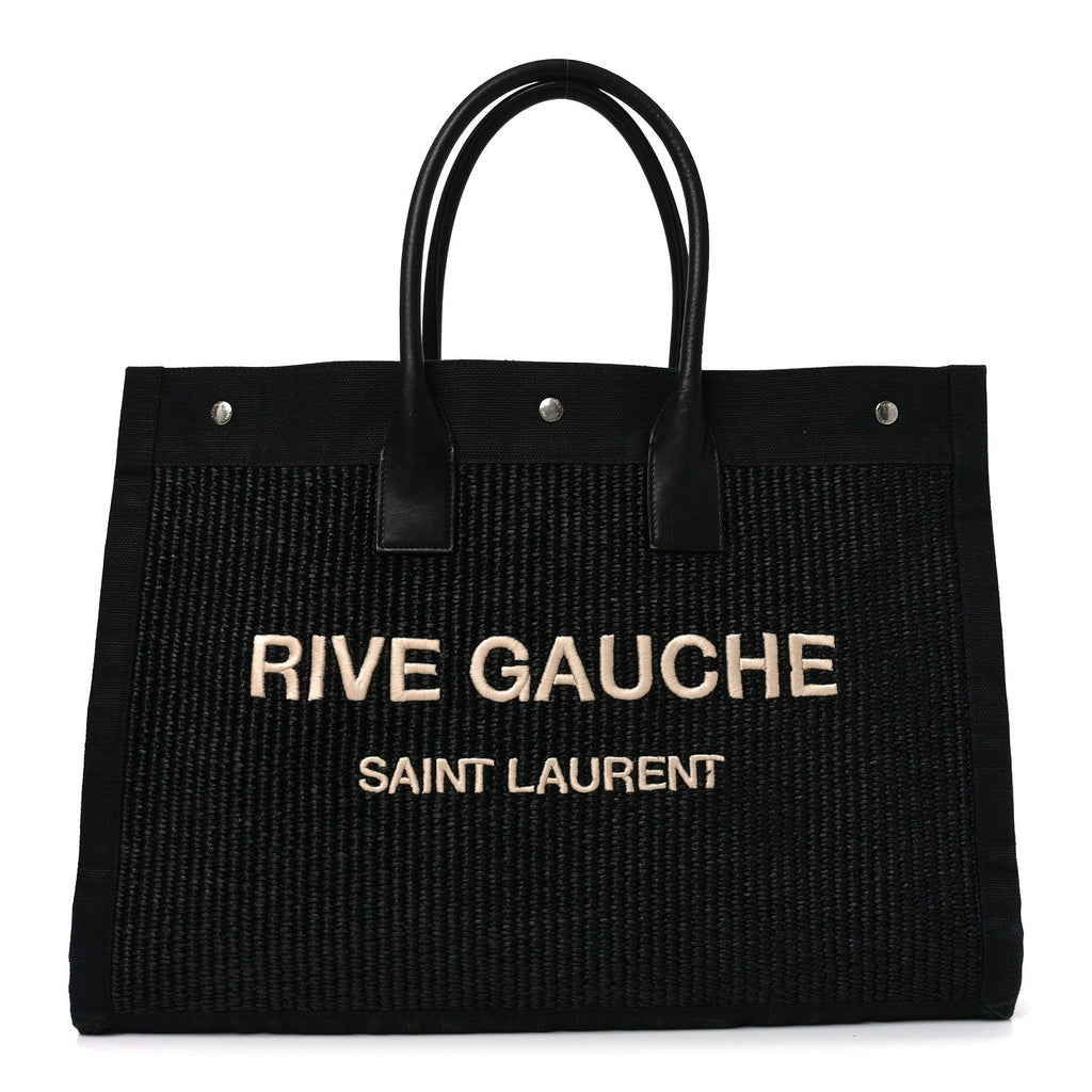 Raffia Linen Calfskin Rive Gauche Tote Black