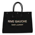 Raffia Linen Calfskin Rive Gauche Tote Black