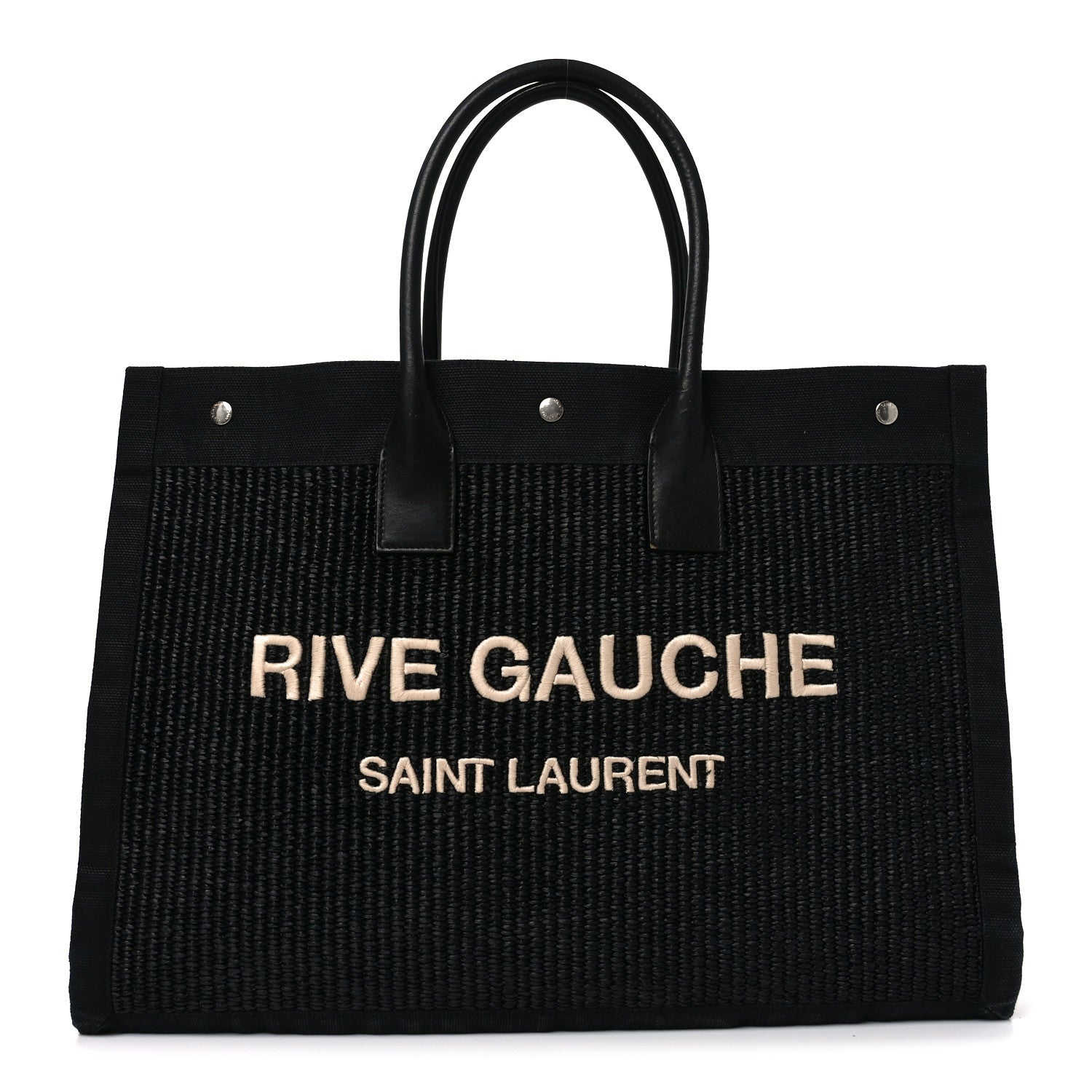Raffia Linen Calfskin Rive Gauche Tote Black