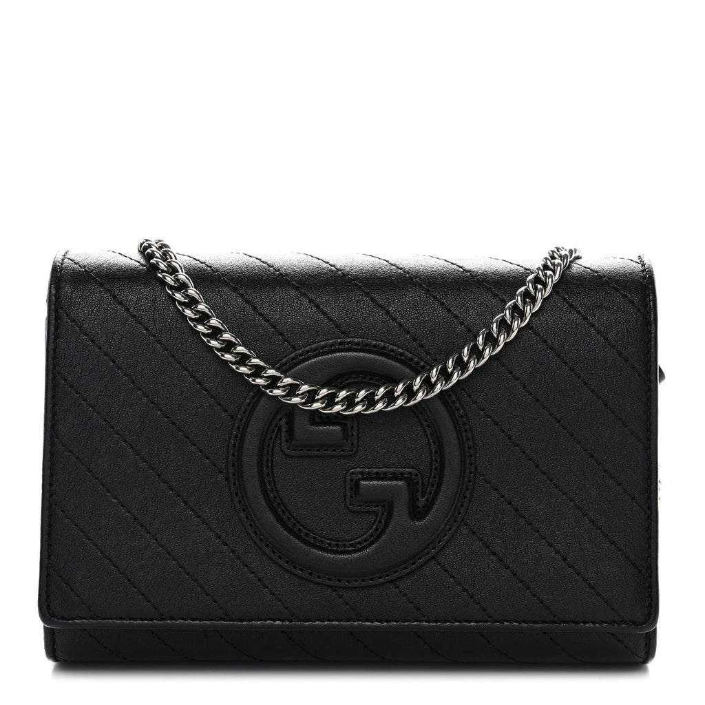 Sakai Be Green Calfskin Diagonal Stitched Blondie Wallet on Chain Black
