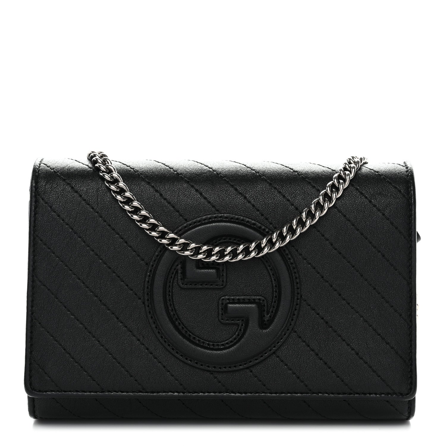 Sakai Be Green Calfskin Diagonal Stitched Blondie Wallet on Chain Black