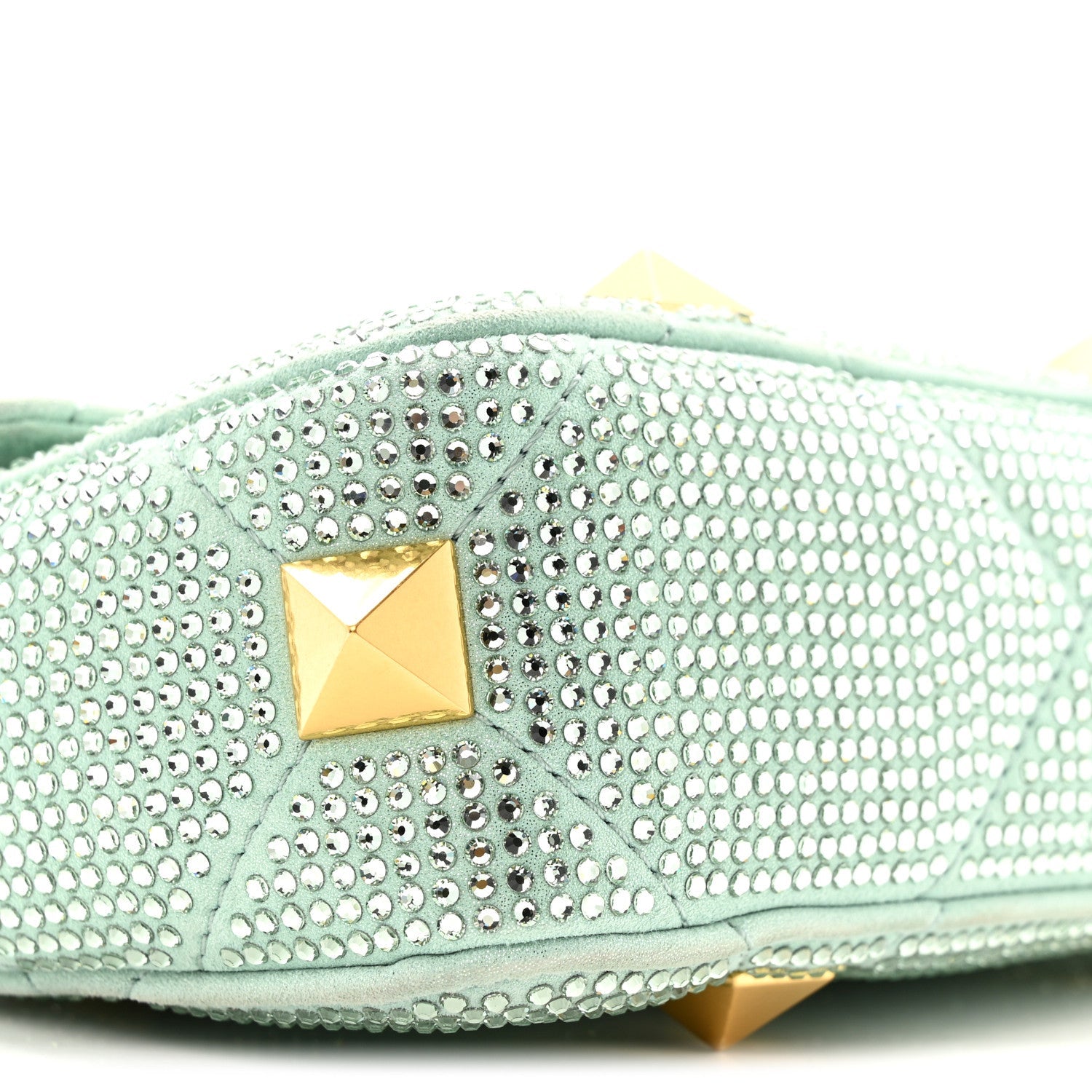 Crystal Suede Small Roman Stud Shoulder Bag Green