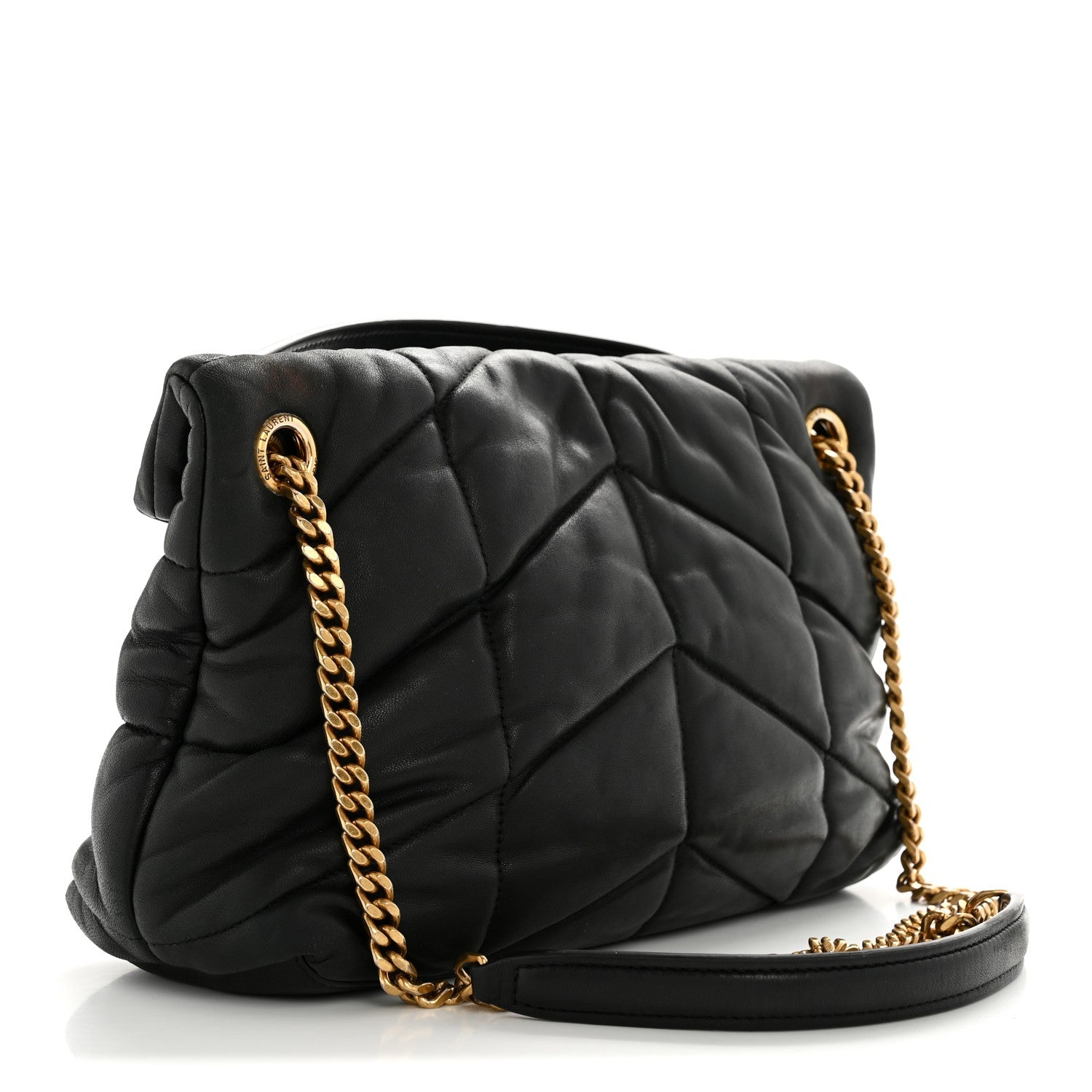 Lambskin Quilted Small Loulou Puffer Monogram Chain Satchel Black