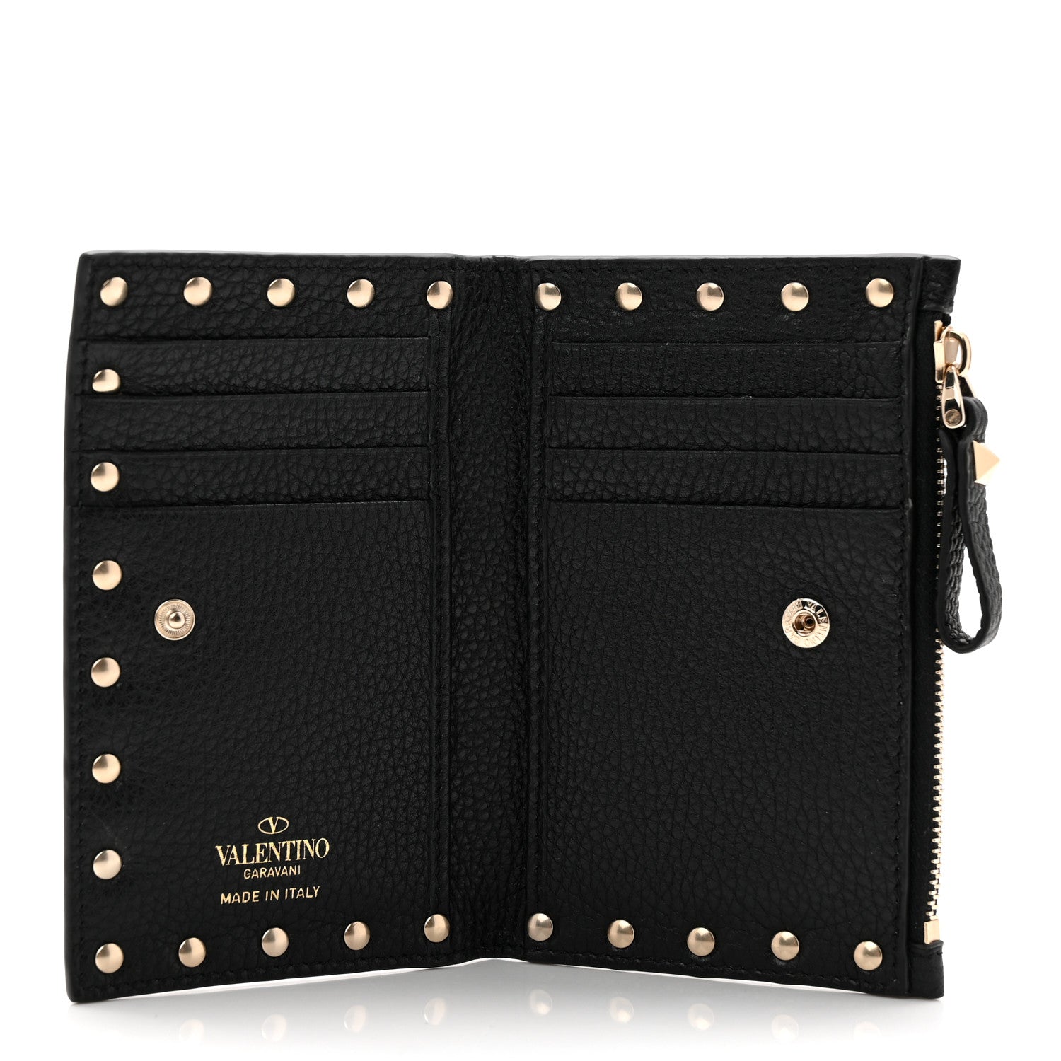 Pebbled Calfskin Rockstud Coin Case  Holder Black
