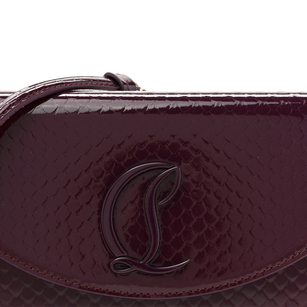 Patent Birdy Snakeskin Embossed Loubi54 Crossbody Clutch Merlot