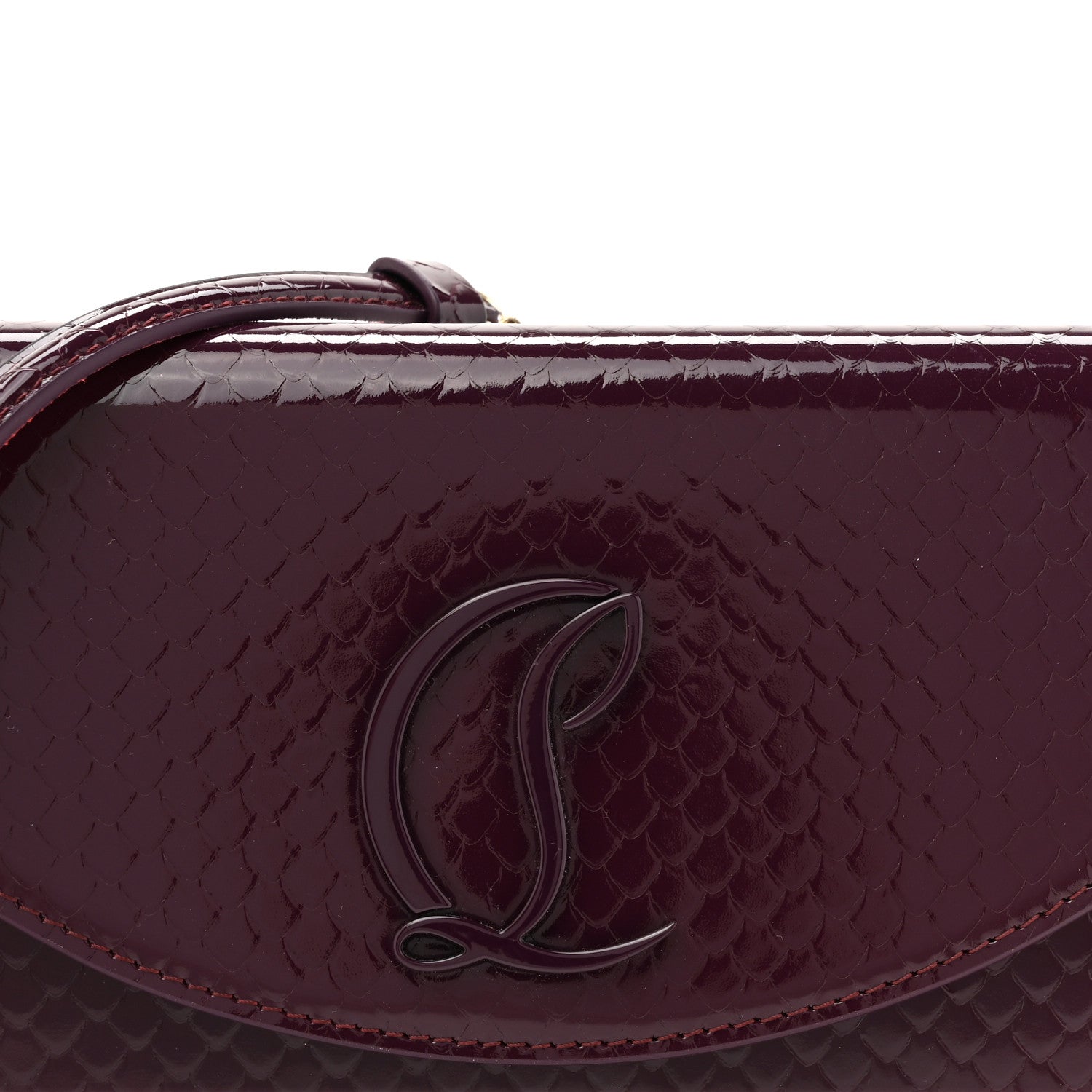 Patent Birdy Snakeskin Embossed Loubi54 Crossbody Clutch Merlot