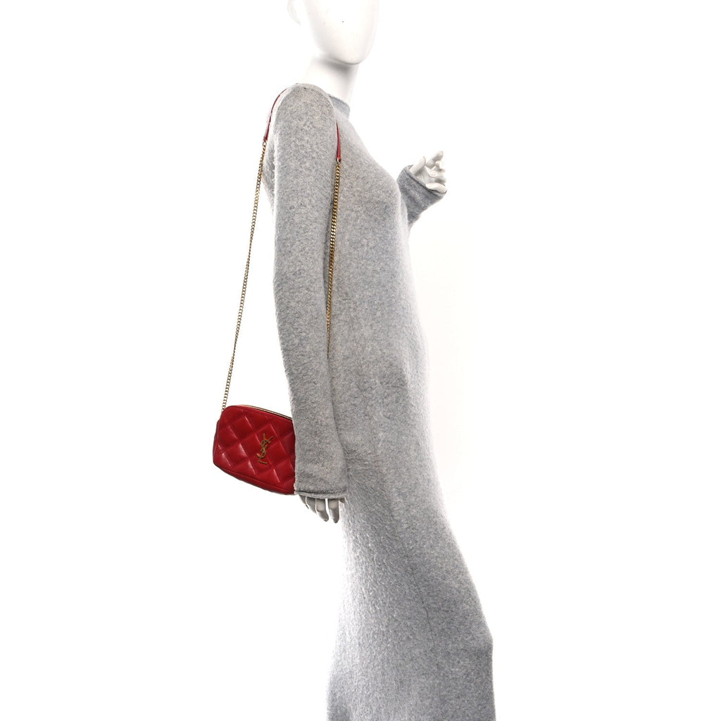 Grained Lambskin Quilted Mini Becky Double Zip Bag Rouge Eros