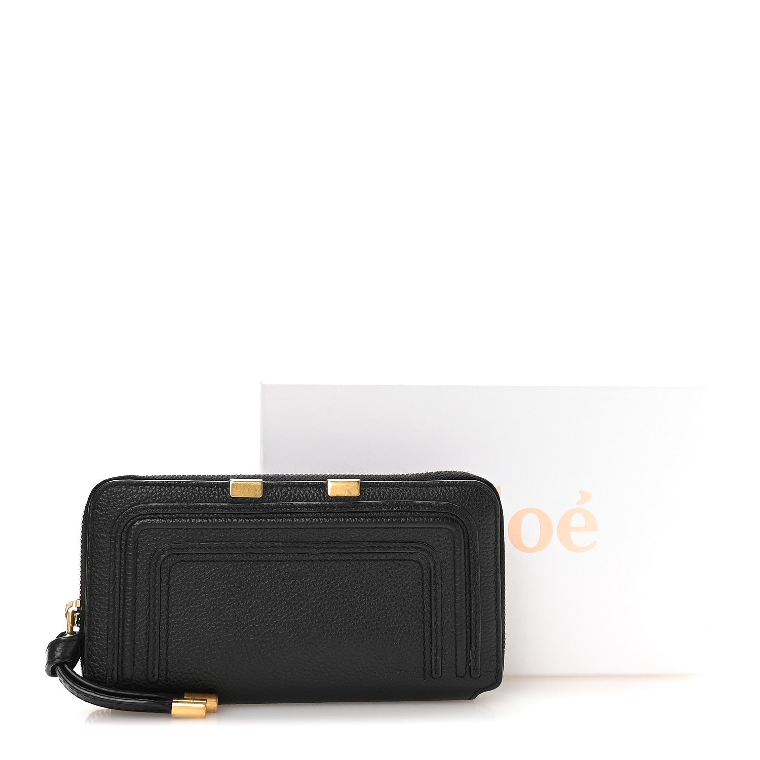 Grained Calfskin Marcie Long Zip Around Wallet Black