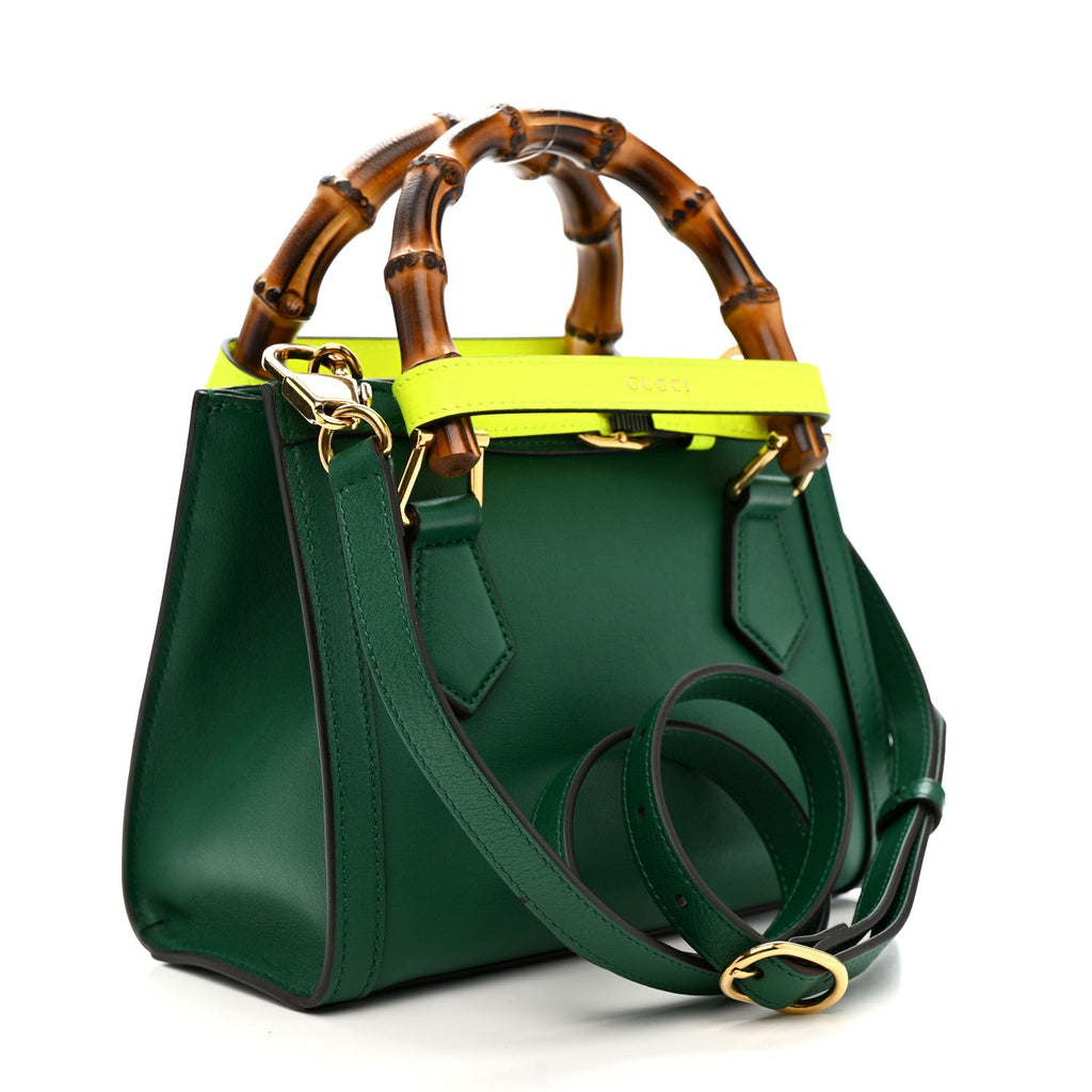 Wonka Grain Calfskin Mini Diana Tote Bag Green Yellow Fluo