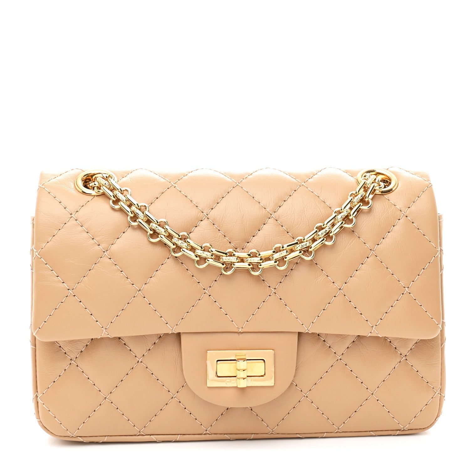 Aged Calfskin Quilted 2.55 Reissue Mini Flap Beige