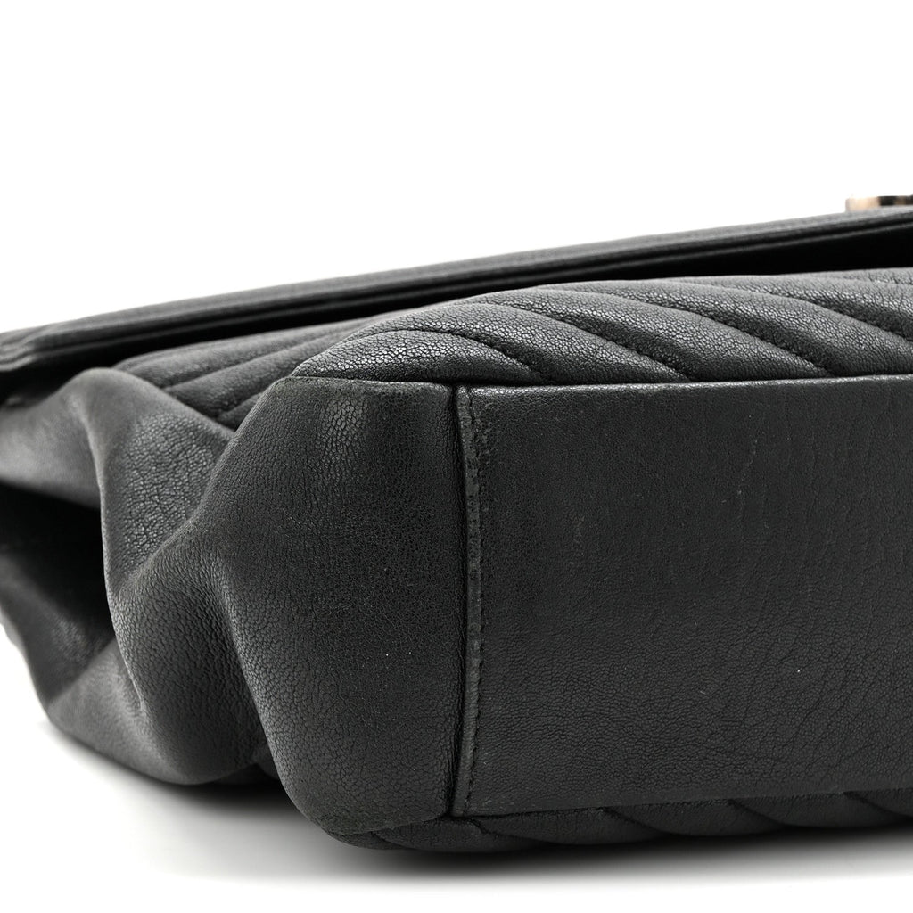 Sheepskin Matelasse Chevron Monogram Large College Satchel Black