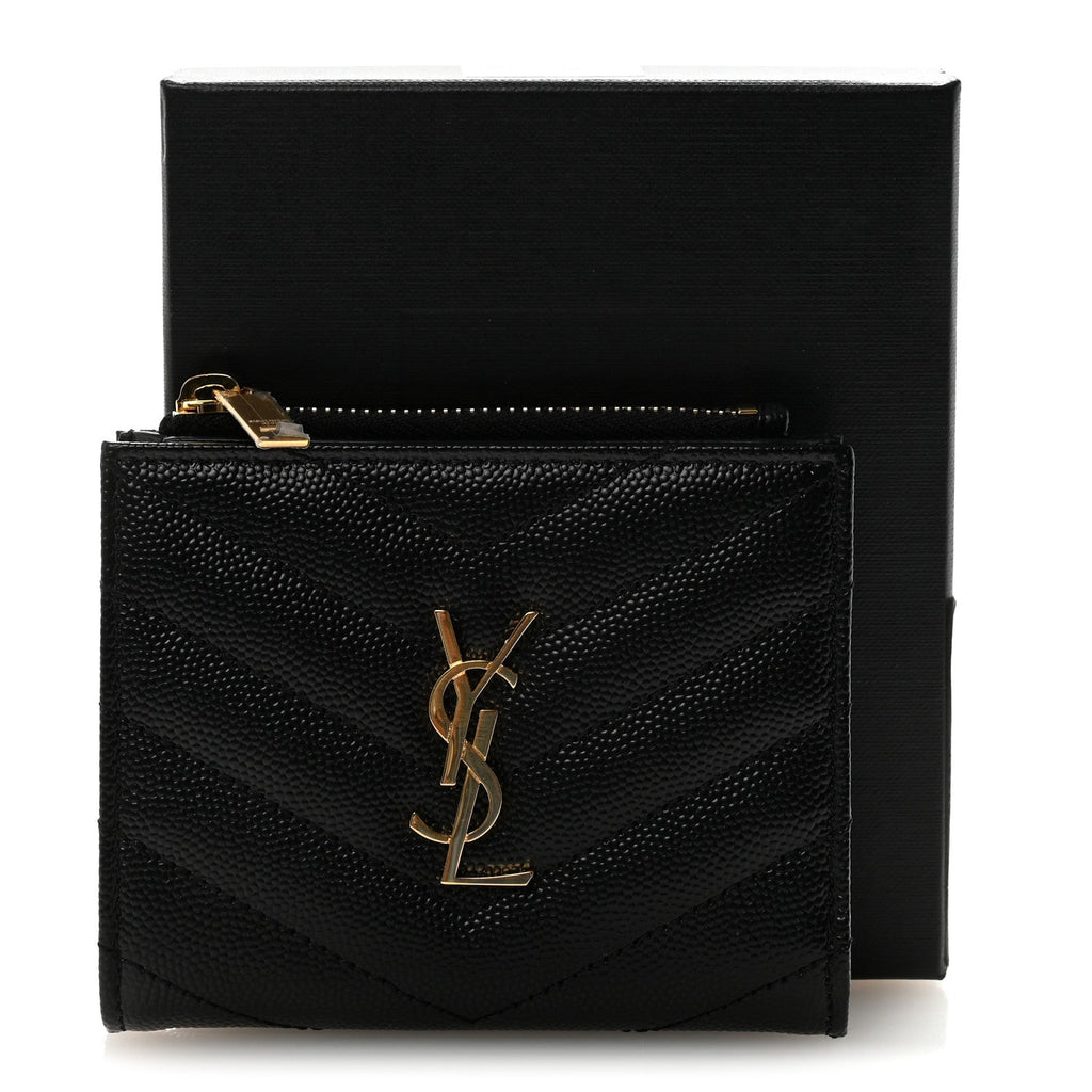 Grain De Poudre Matelasse Chevron Monogram Zipped Two-Part Wallet Black