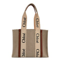 Linen Calfskin Medium Woody Ribbon Tote White Brown