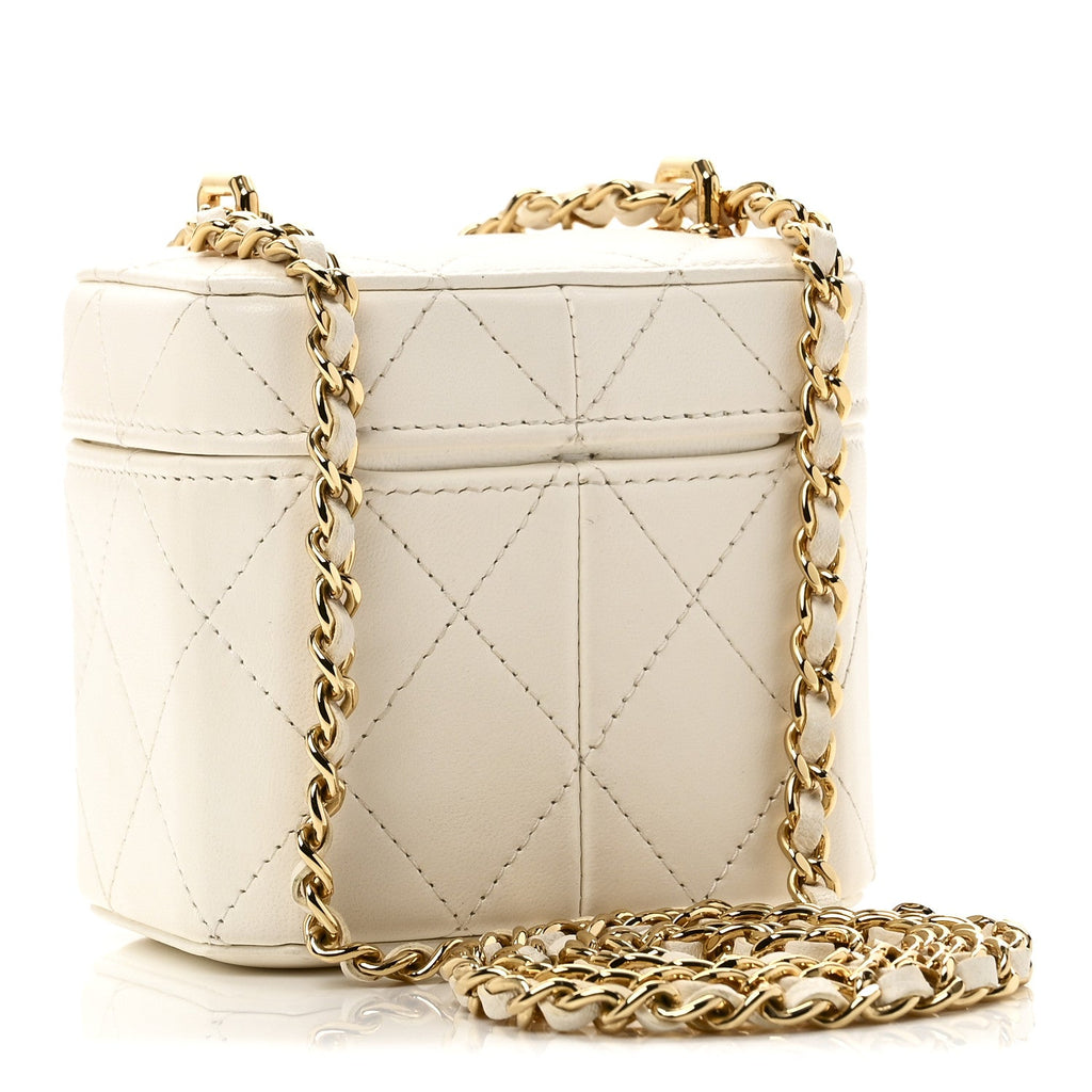 Lambskin Quilted Vanity Clutch With Chain White